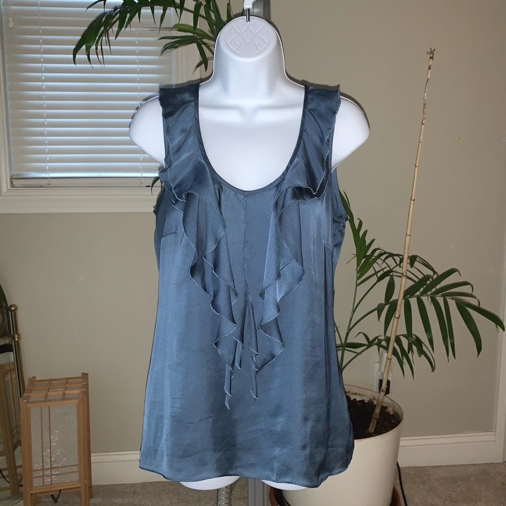 Silky blue ruffle blouse